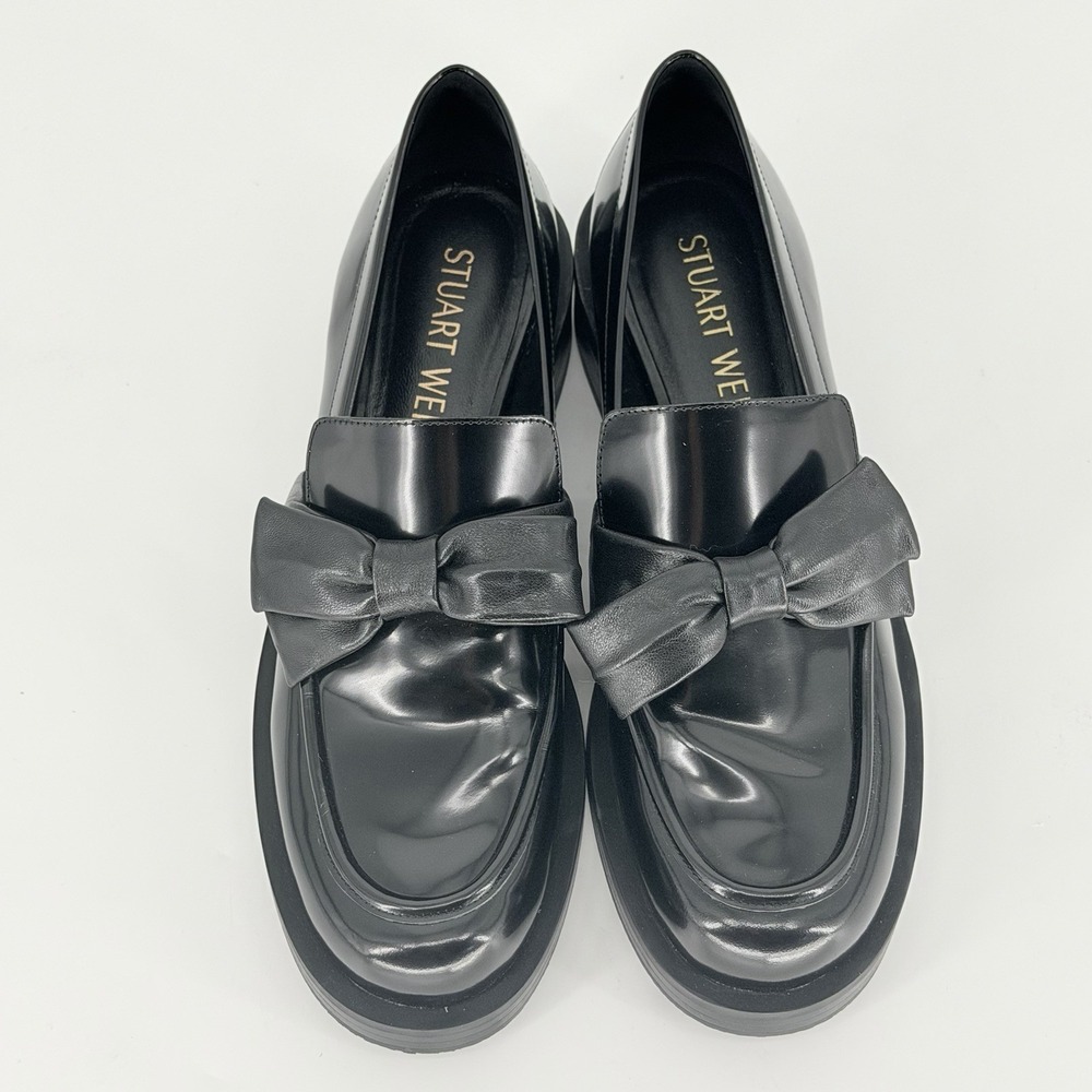 Stuart Weitzman Sofia Bow Loafers Black Leather Women's 9B Made Spain SH074 - Picture 7 of 13